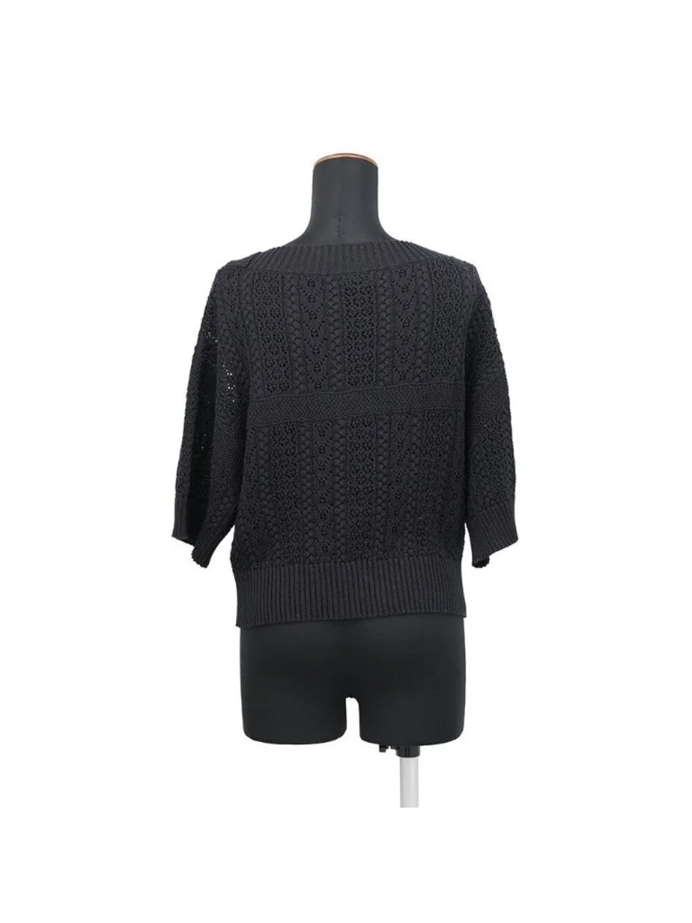 Chanel Knit Coco Beach Short Sleeve Mark Cotton Top Black Sweater